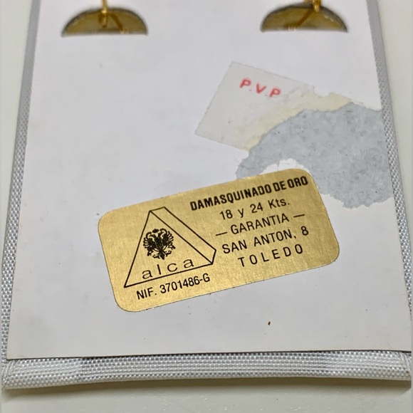 Brand New Vintage Toledo Spanish 24K Gold Damascene Teardrop Earrings - Picture 6 of 9